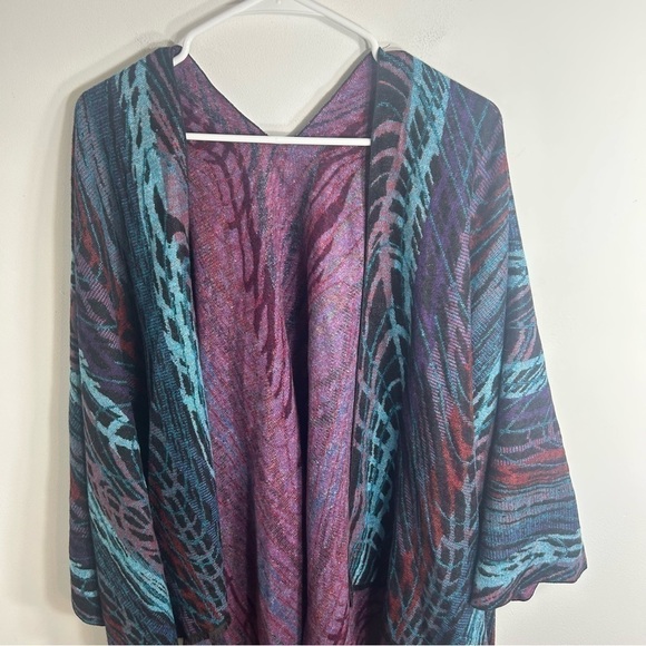 Reversible Kimono Poncho Purple Blue Caftan One Size Boho - Picture 2 of 5